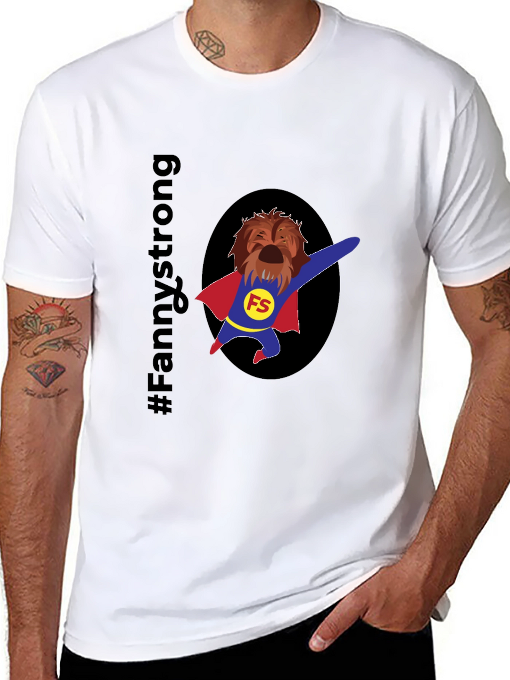 Fannystrong Dog Superhero T-Shirt - Black Cotton Tee
