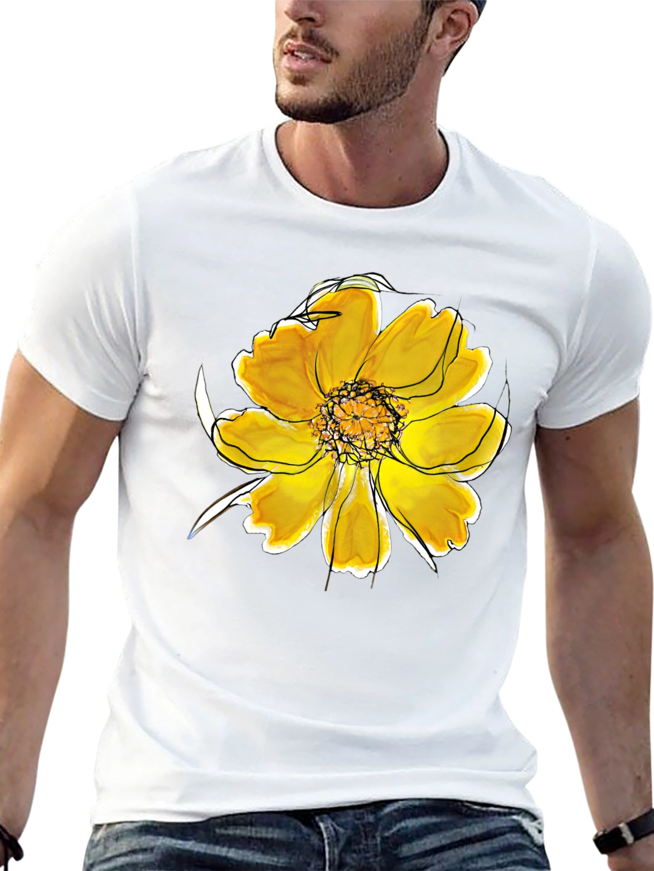 Black T-Shirt with Floral Design