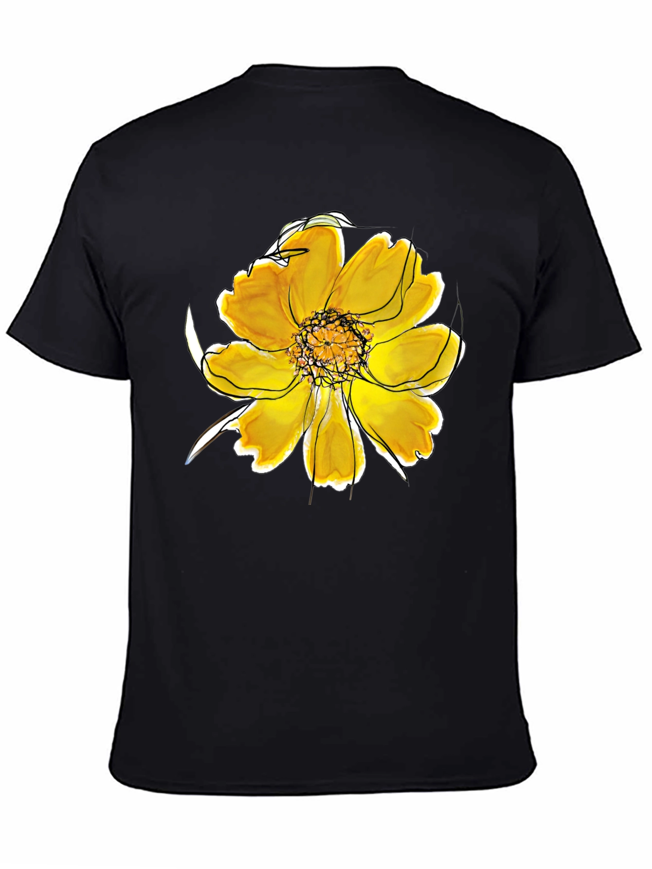 Black T-Shirt with Floral Design