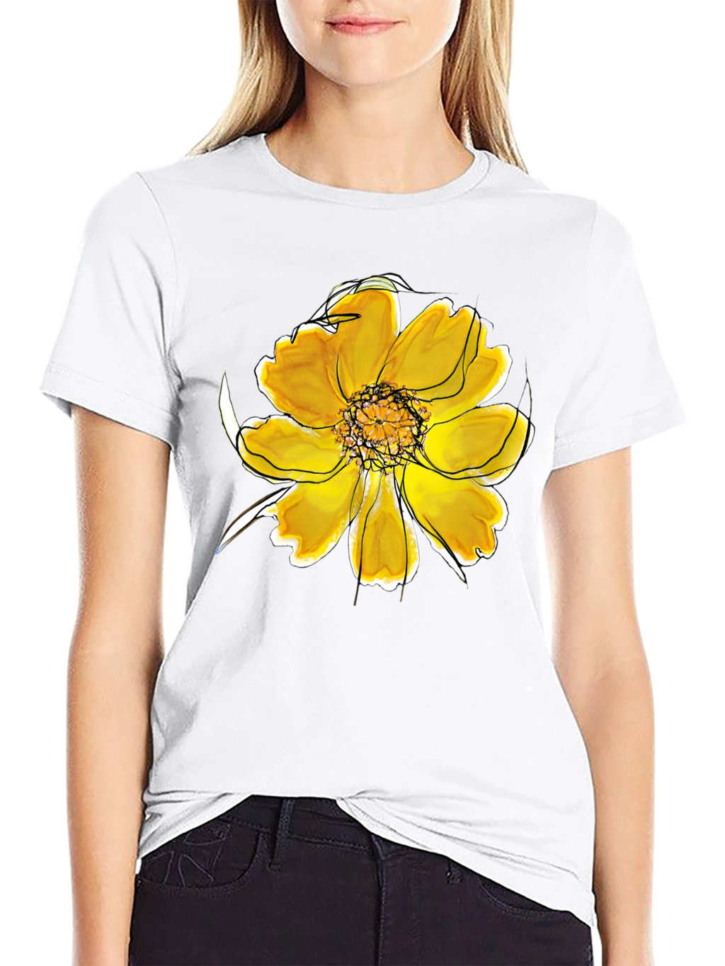 Black T-Shirt with Floral Design