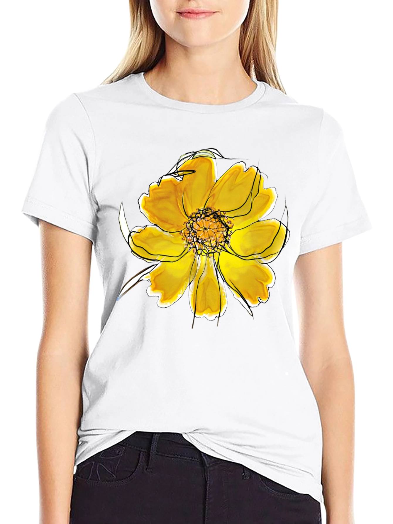 Black T-Shirt with Floral Design
