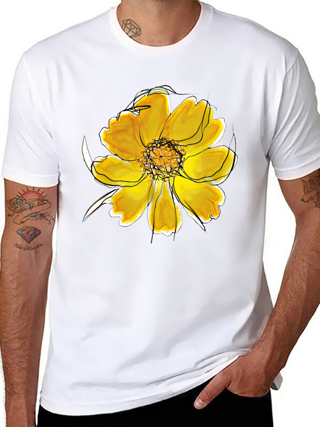 Black T-Shirt with Floral Design