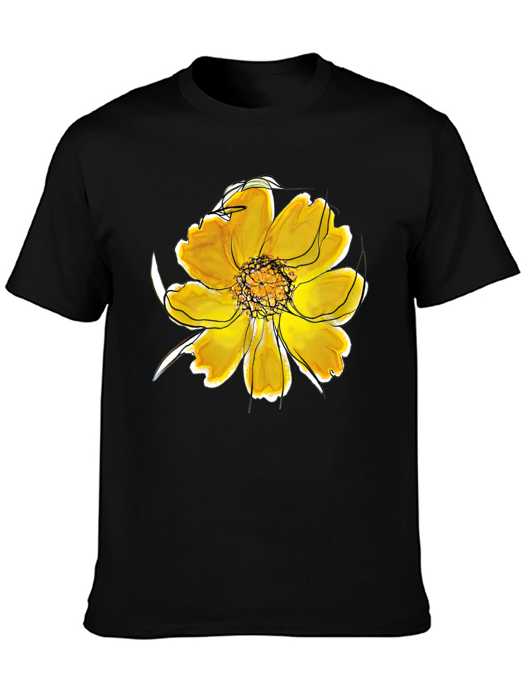 Black T-Shirt with Floral Design