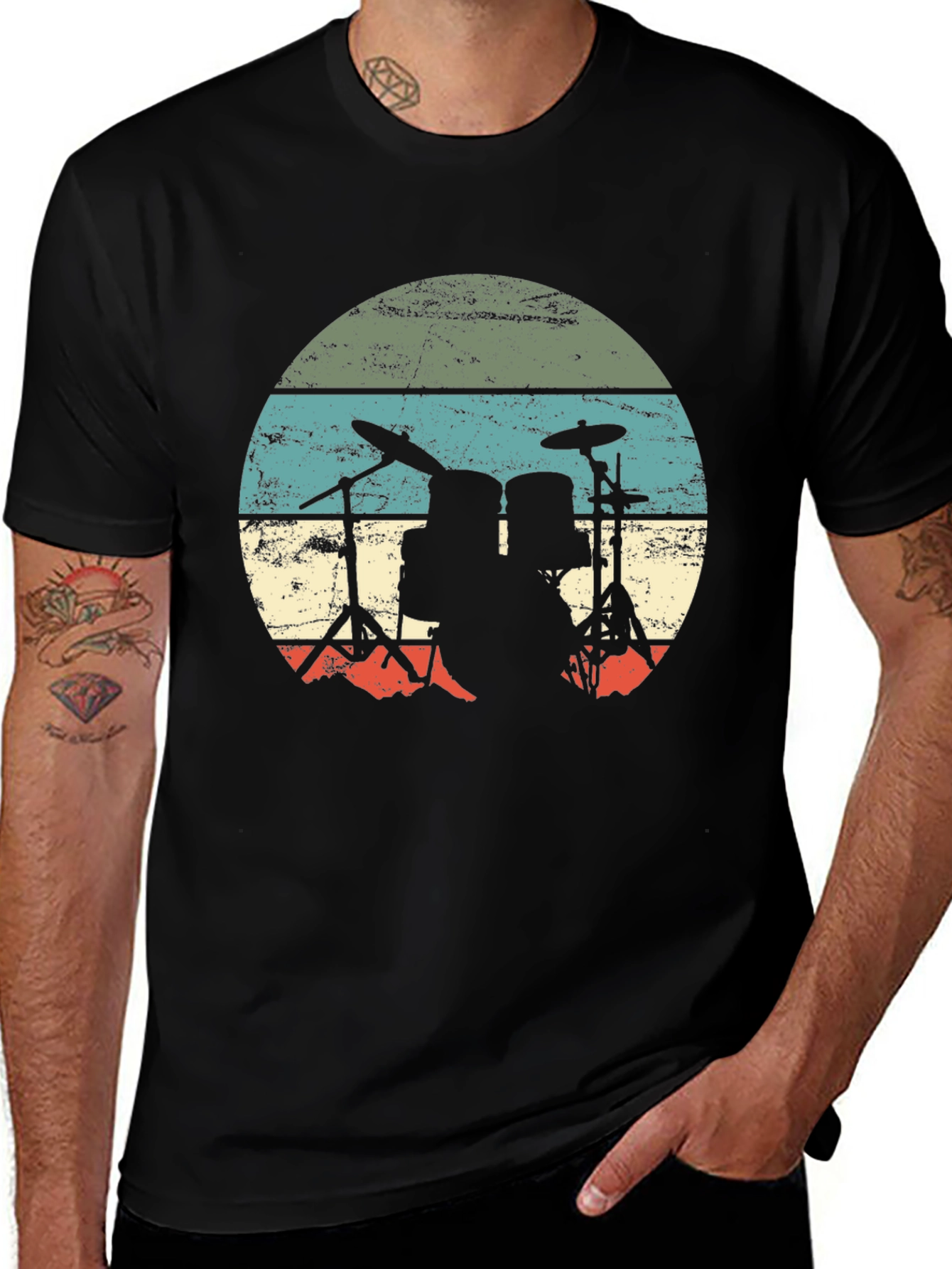 Retro Drum Set Graphic Tee - Vintage Band Shirt