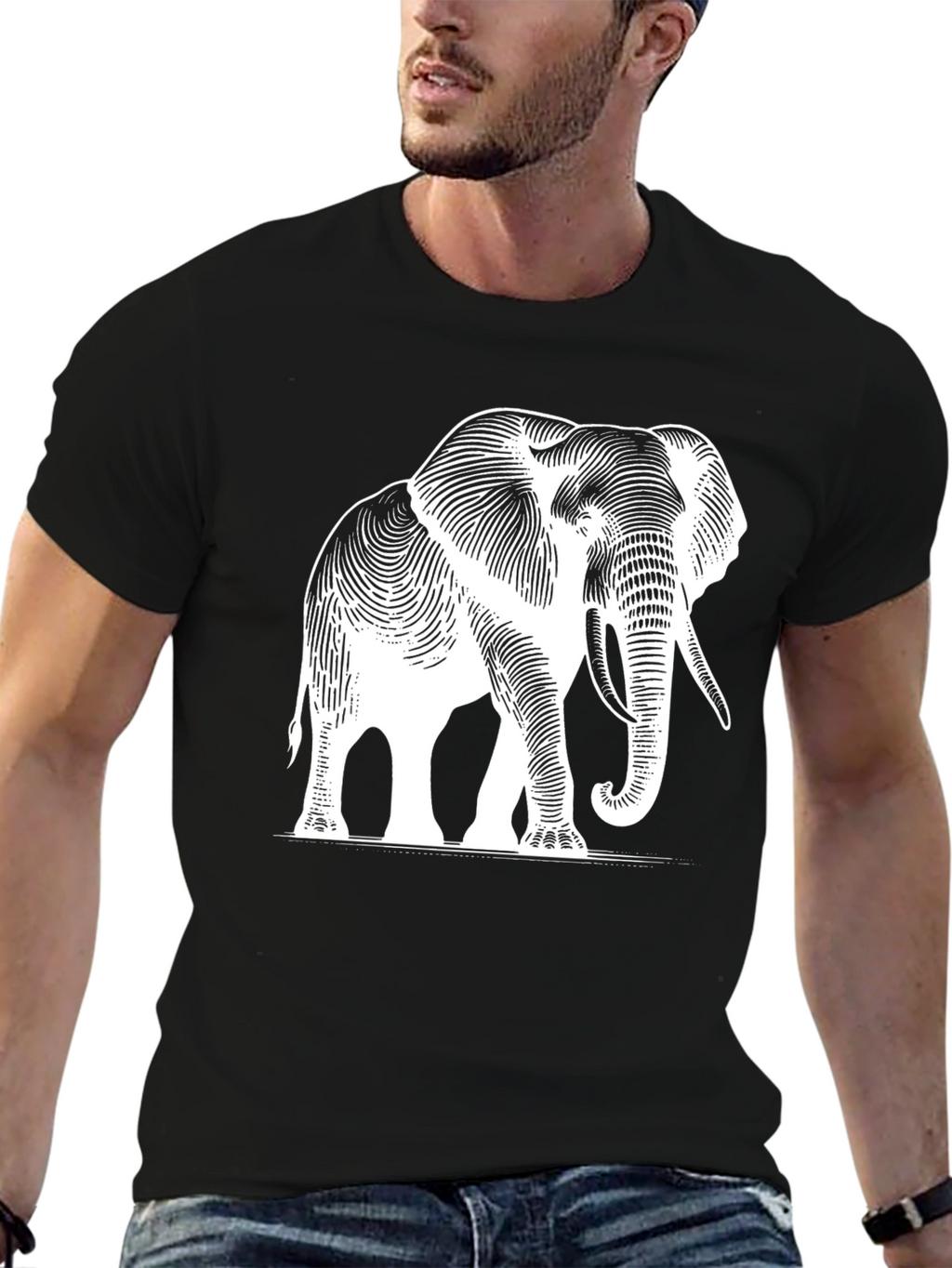Elephant Graphic Tee - Black Cotton T-Shirt