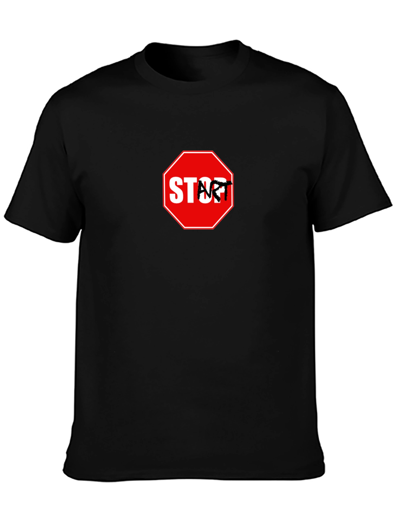 Start Graphic Tee - Black Cotton Crew Neck Casual Style