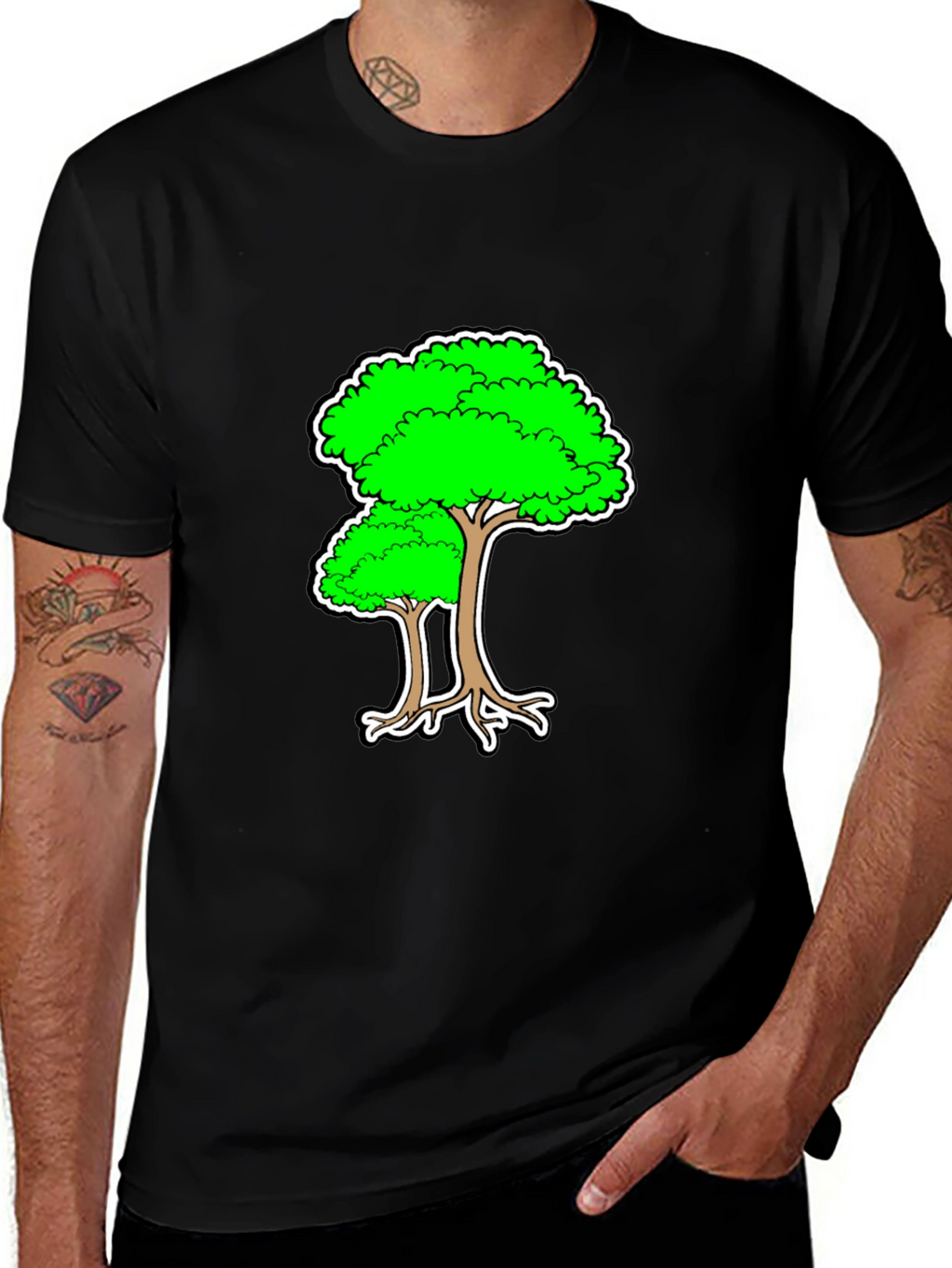 Cartoon Tree Black T-Shirt
