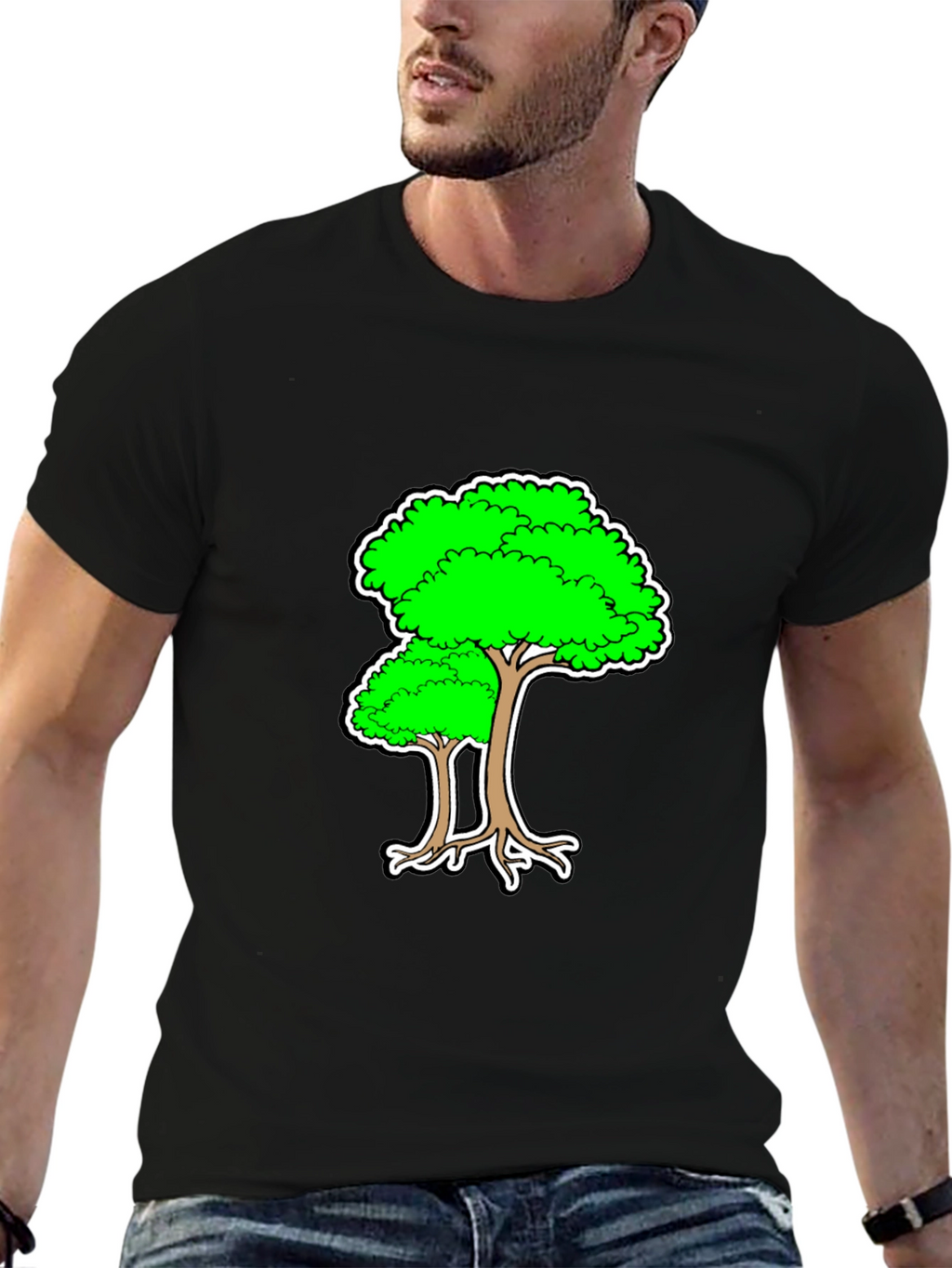 Cartoon Tree Black T-Shirt