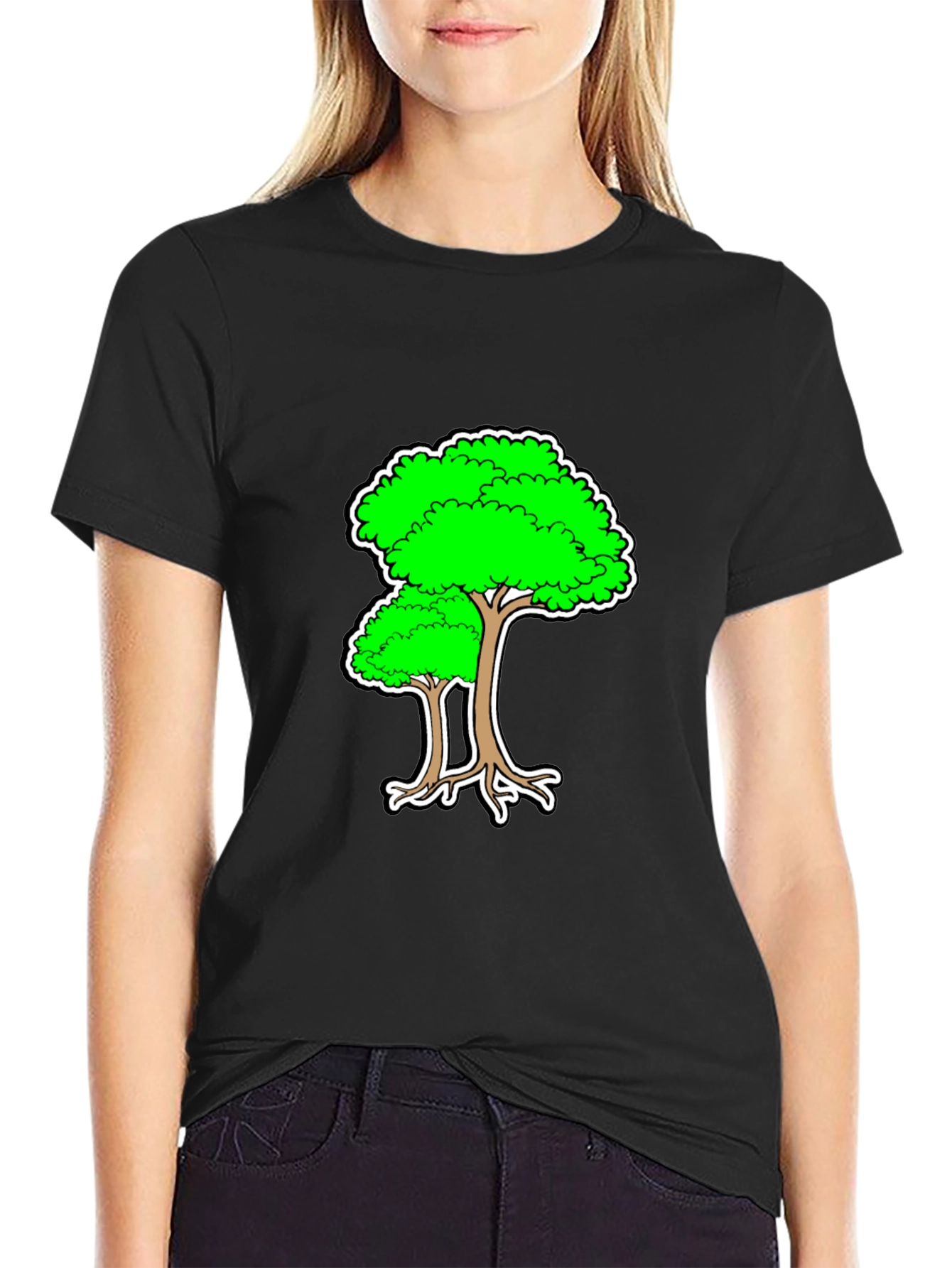 Cartoon Tree Black T-Shirt