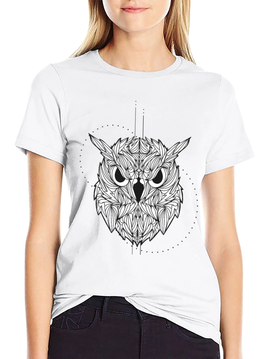 Owl Graphic Print Black Tee