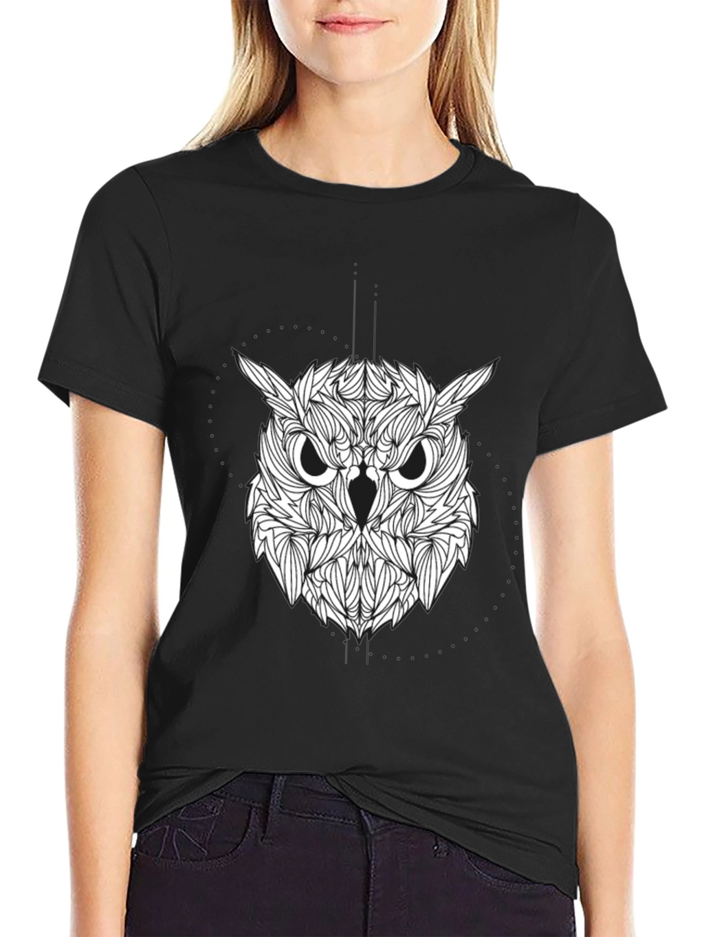 Owl Graphic Print Black Tee