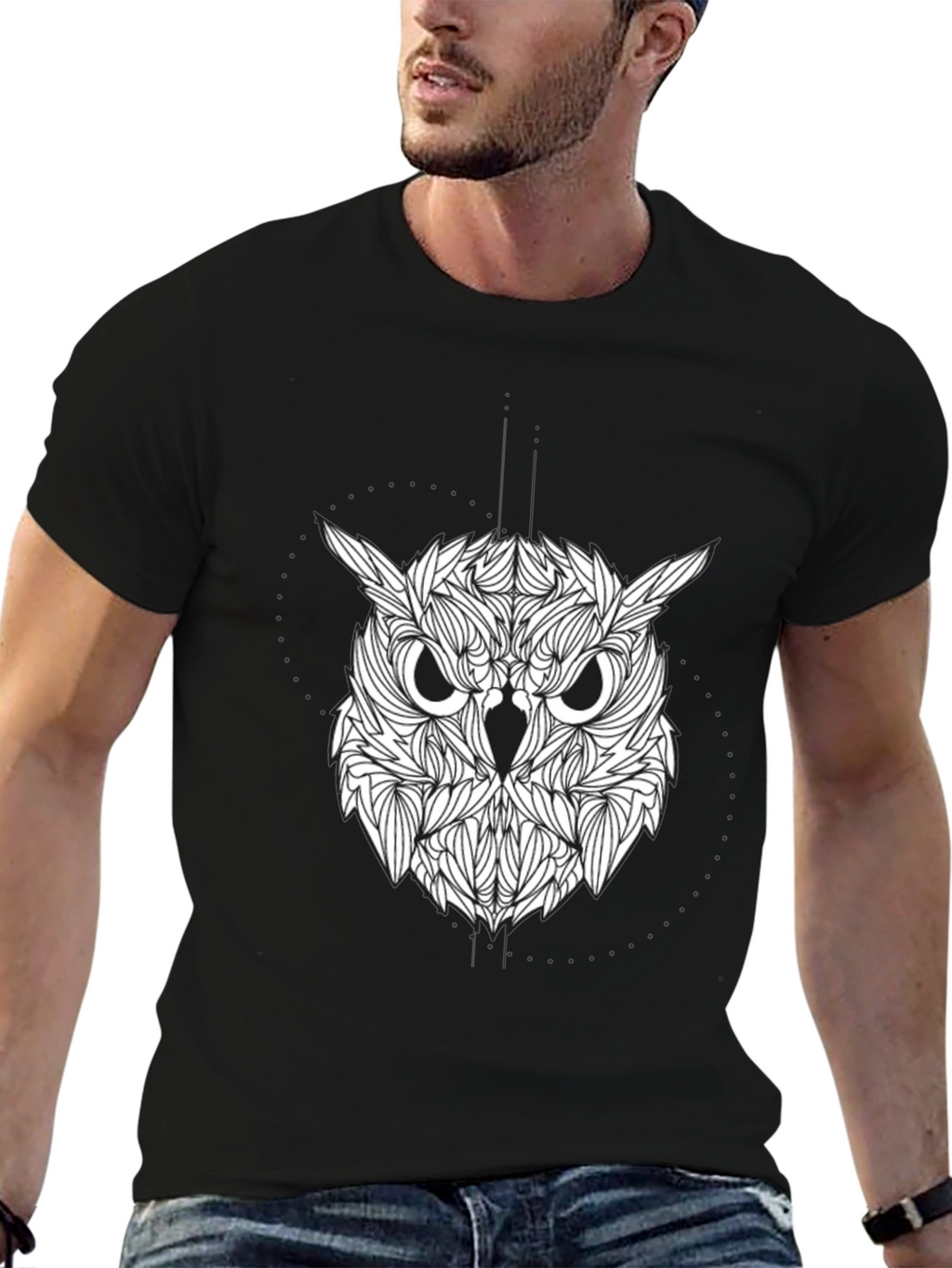 Owl Graphic Print Black Tee