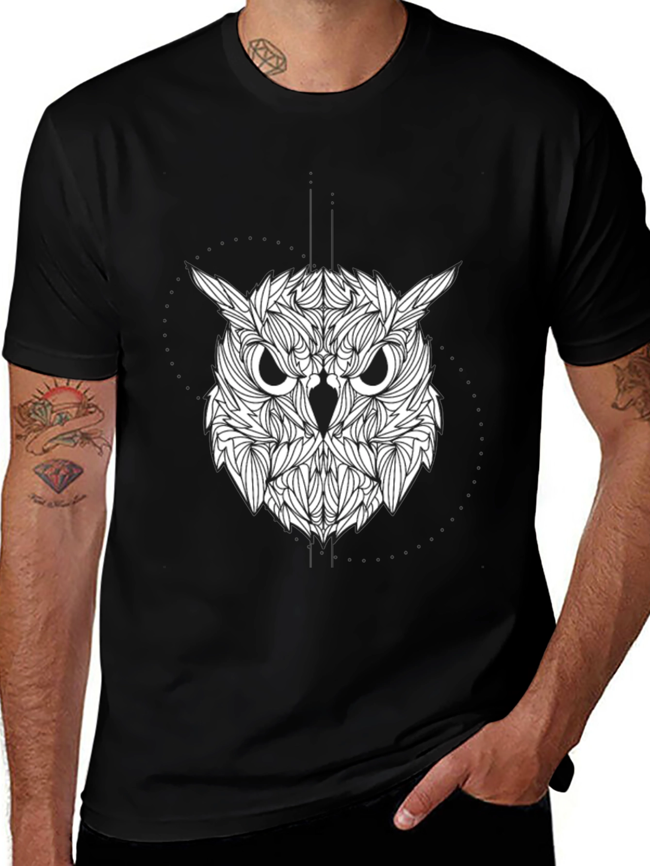 Owl Graphic Print Black Tee