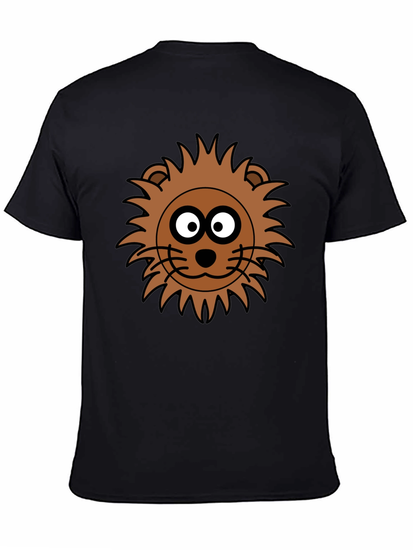 Lion Face Graphic Tee - Black Crew Neck T-Shirt