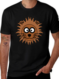 Lion Face Graphic Tee - Black Crew Neck T-Shirt