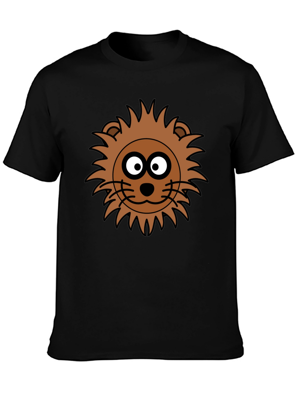 Lion Face Graphic Tee - Black Crew Neck T-Shirt