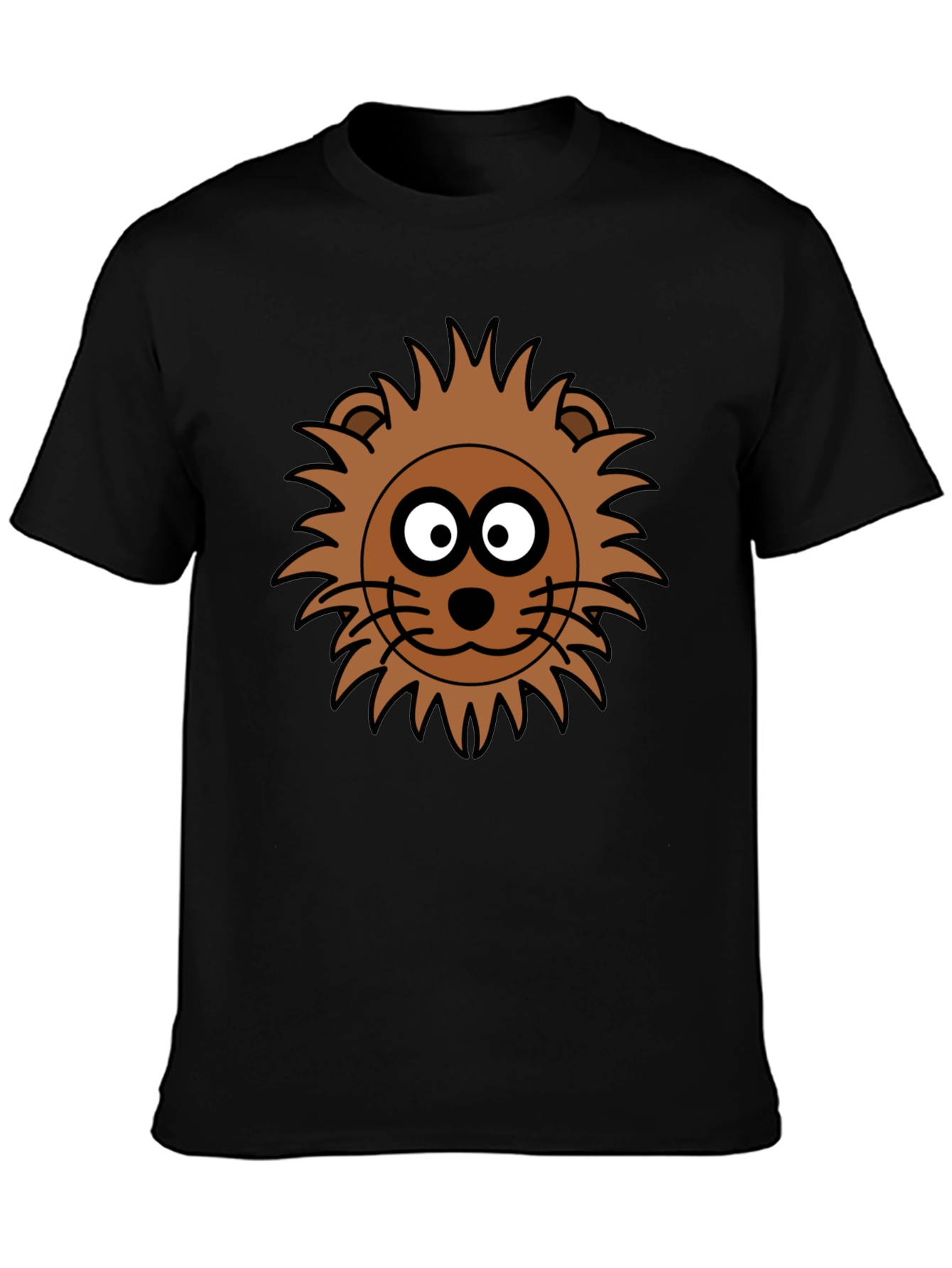 Lion Face Graphic Tee - Black Crew Neck T-Shirt