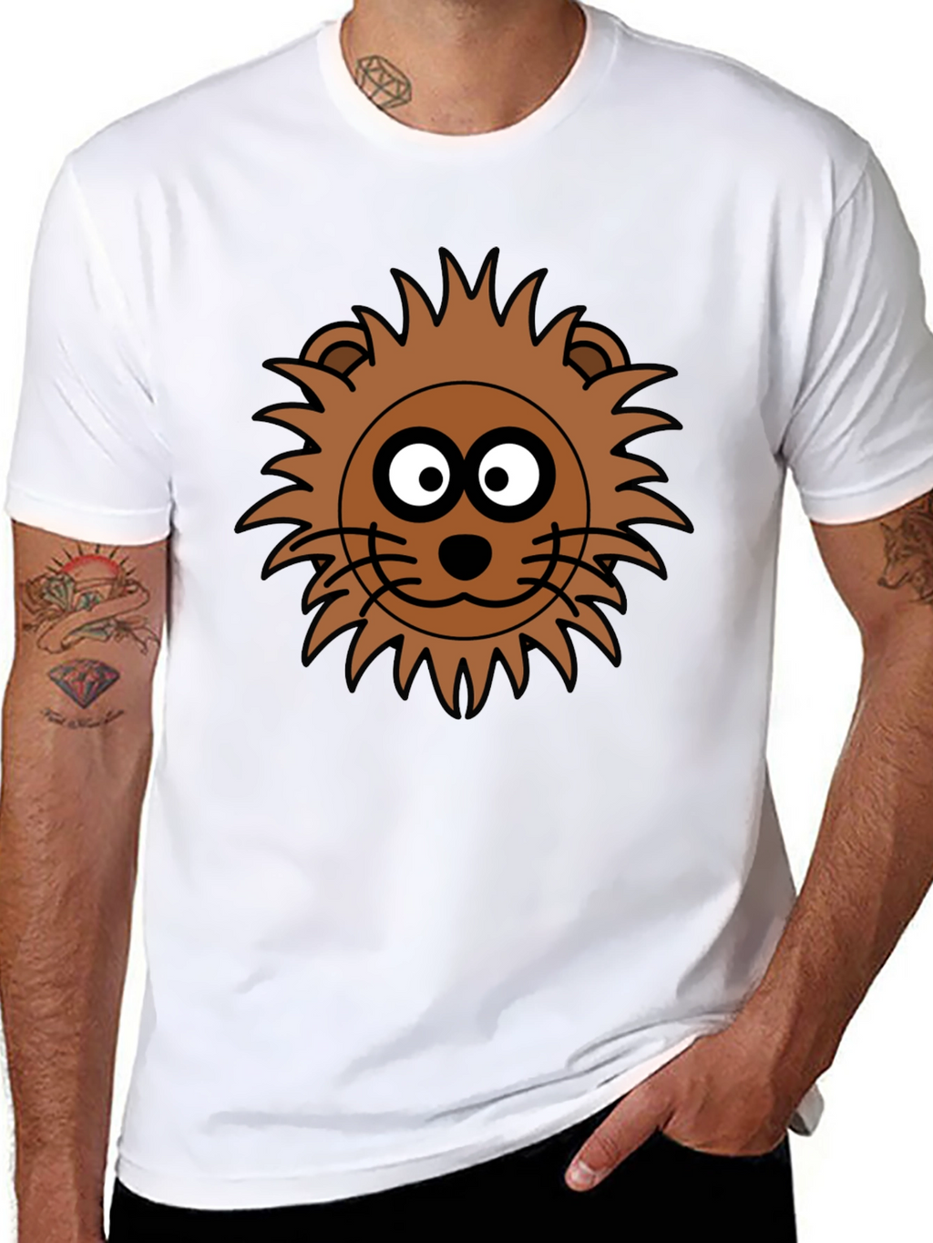 Lion Face Graphic Tee - Black Crew Neck T-Shirt