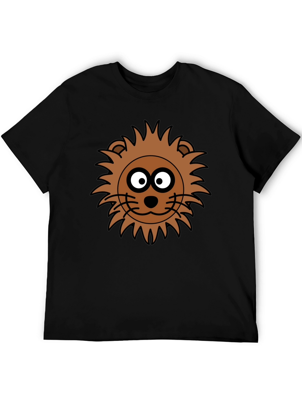 Lion Face Graphic Tee - Black Crew Neck T-Shirt