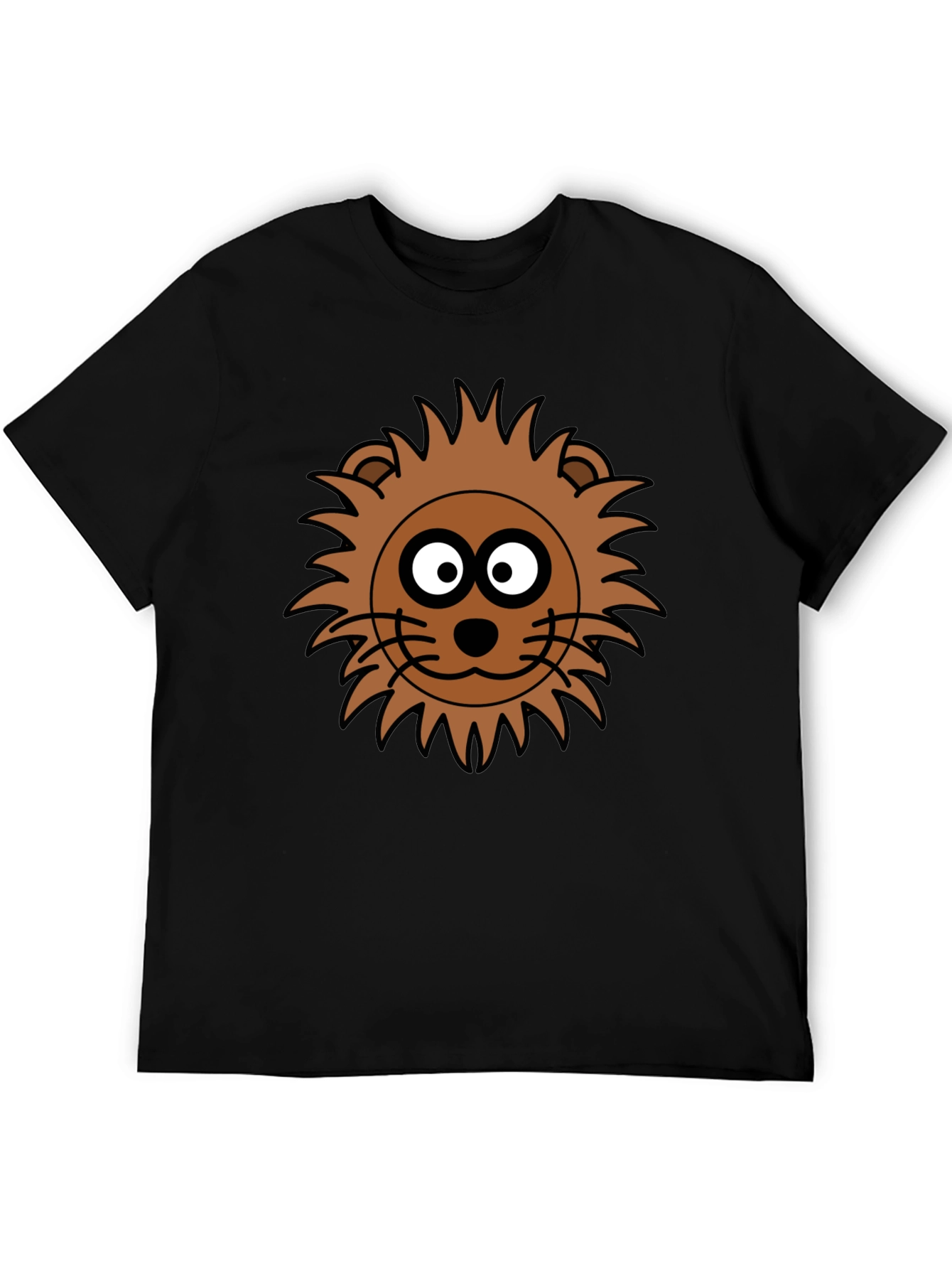 Lion Face Graphic Tee - Black Crew Neck T-Shirt