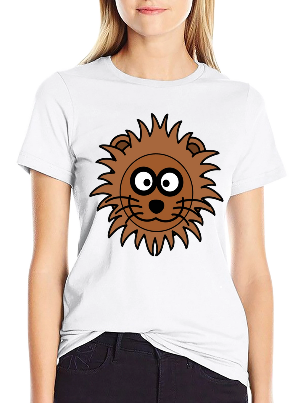 Lion Face Graphic Tee - Black Crew Neck T-Shirt