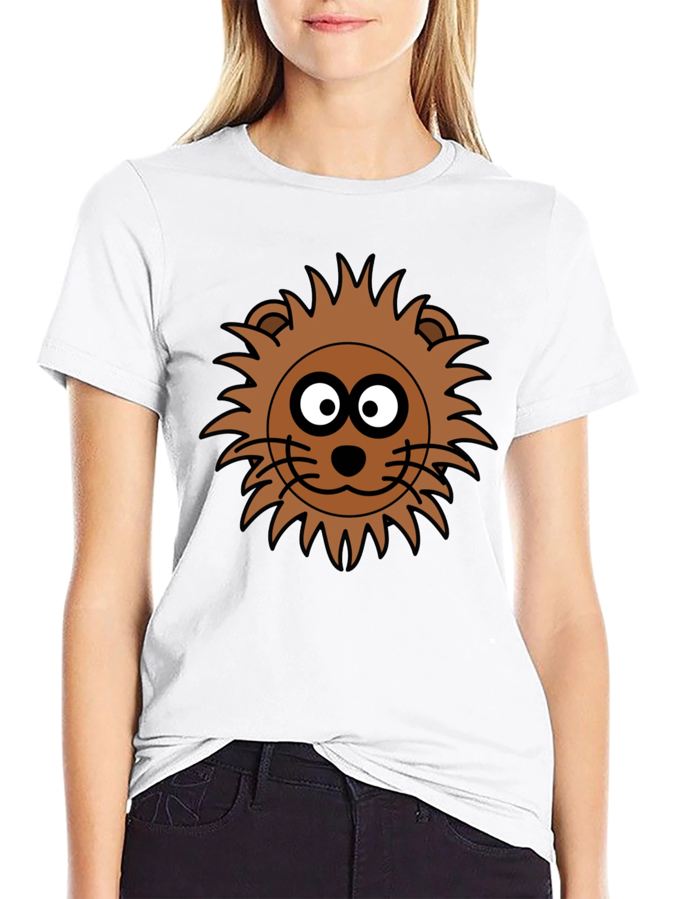 Lion Face Graphic Tee - Black Crew Neck T-Shirt