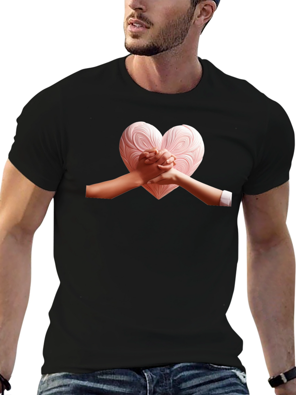 Heart Hands Graphic Tee - Stylish Black T-Shirt