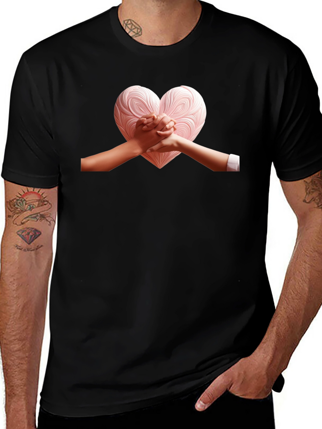 Heart Hands Graphic Tee - Stylish Black T-Shirt