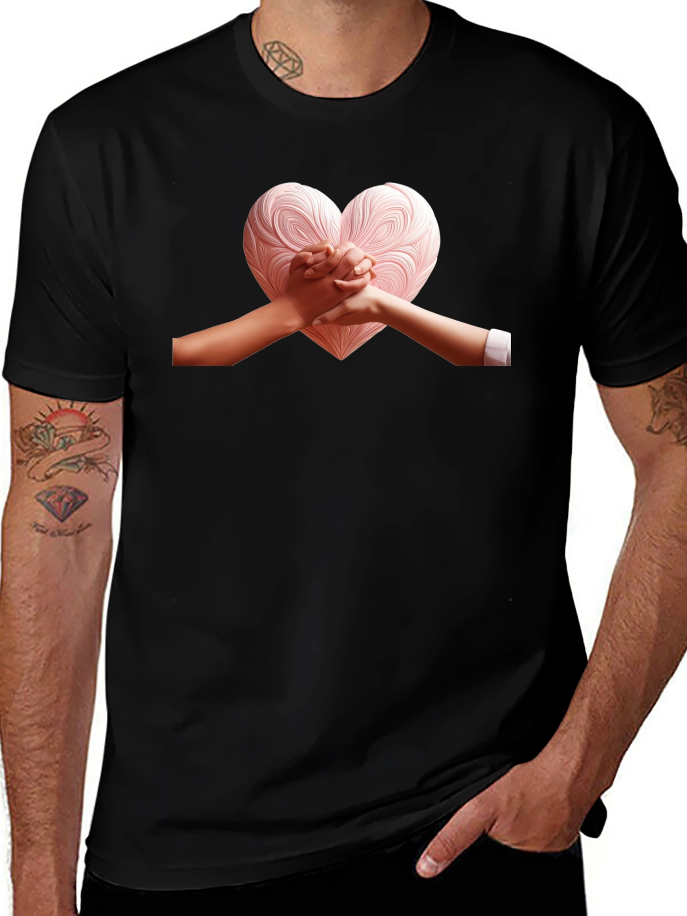Heart Hands Graphic Tee - Stylish Black T-Shirt