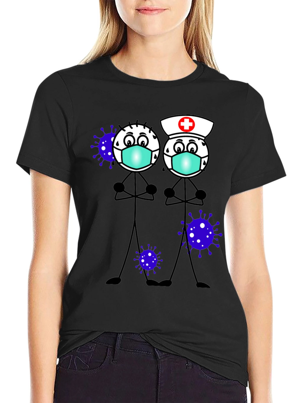 Cartoon Stick Figures with Mask T-Shirt