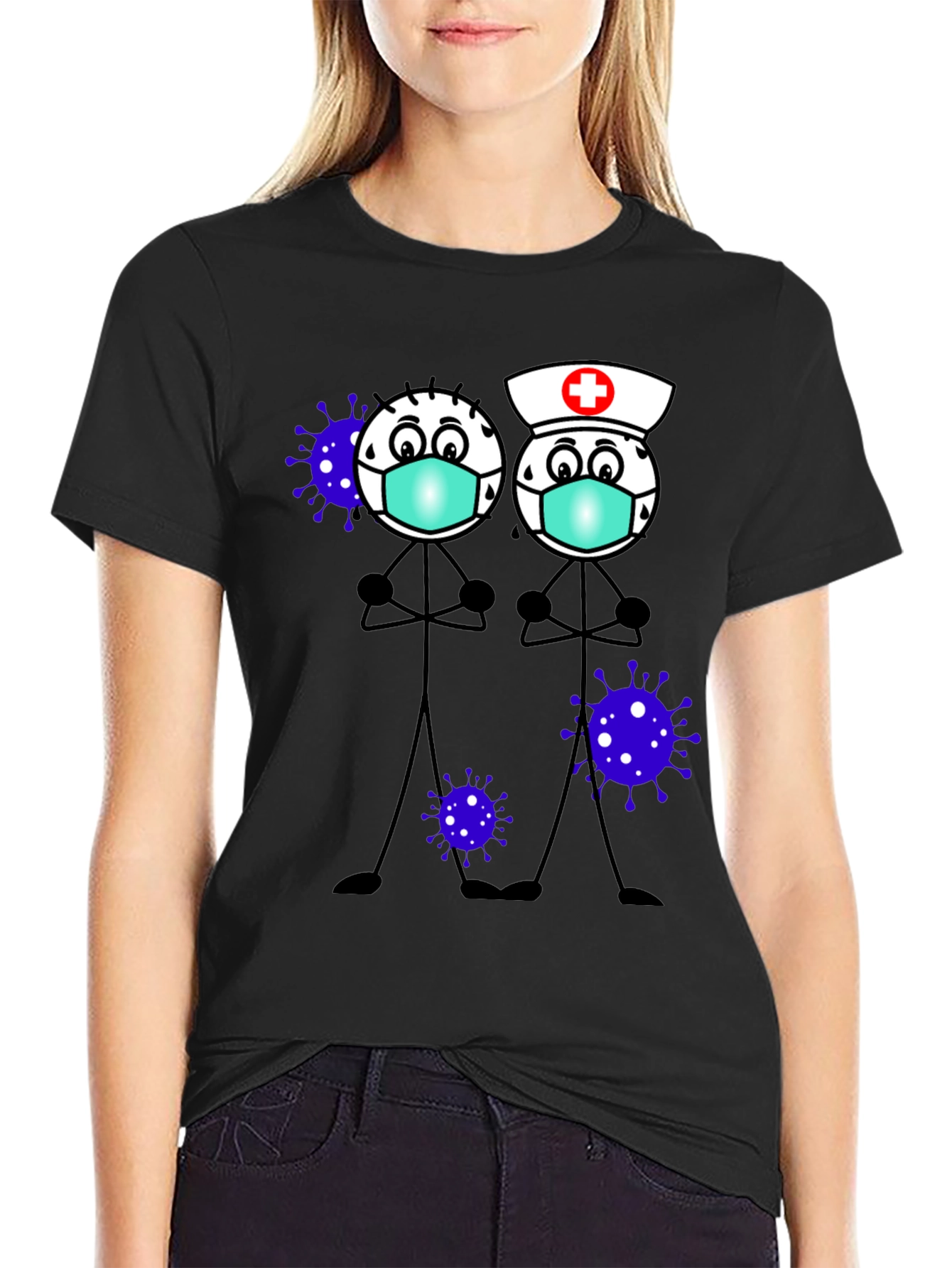 Cartoon Stick Figures with Mask T-Shirt