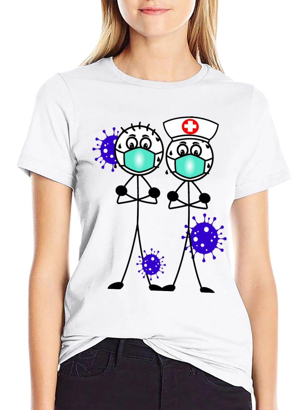 Cartoon Stick Figures with Mask T-Shirt