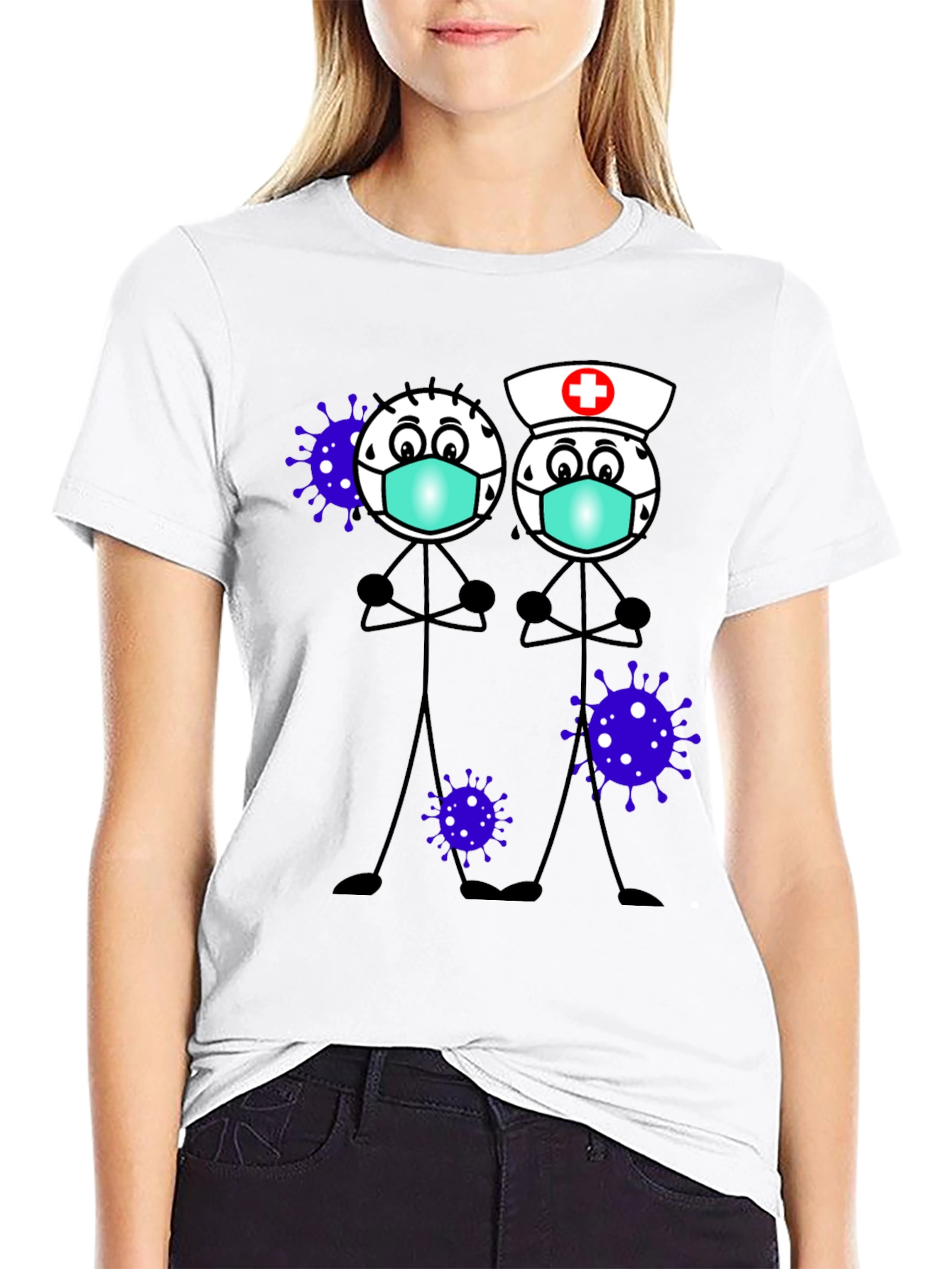 Cartoon Stick Figures with Mask T-Shirt