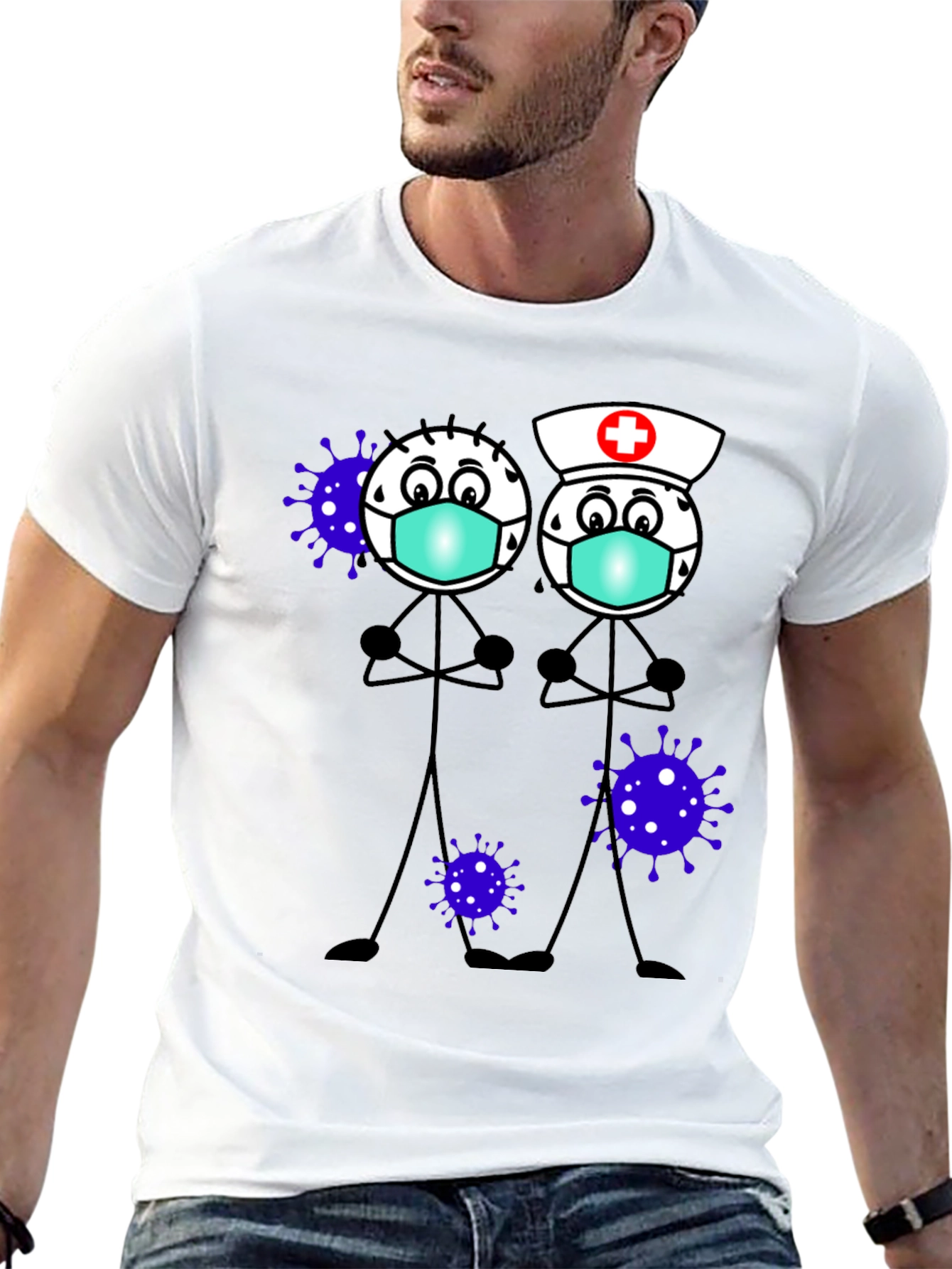 Cartoon Stick Figures with Mask T-Shirt