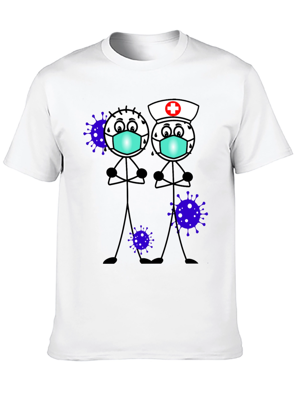 Cartoon Stick Figures with Mask T-Shirt