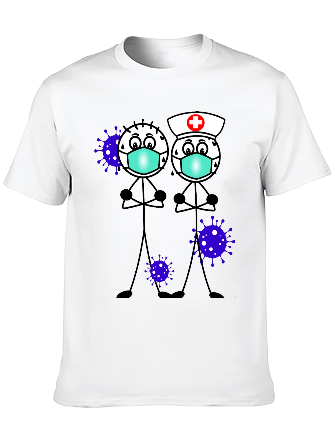 Cartoon Stick Figures with Mask T-Shirt