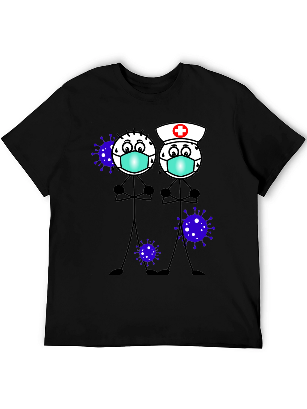 Cartoon Stick Figures with Mask T-Shirt