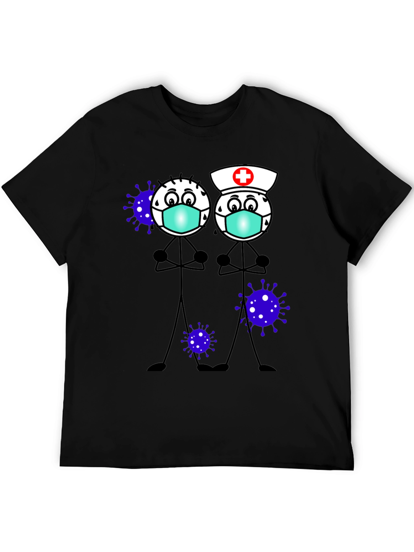 Cartoon Stick Figures with Mask T-Shirt