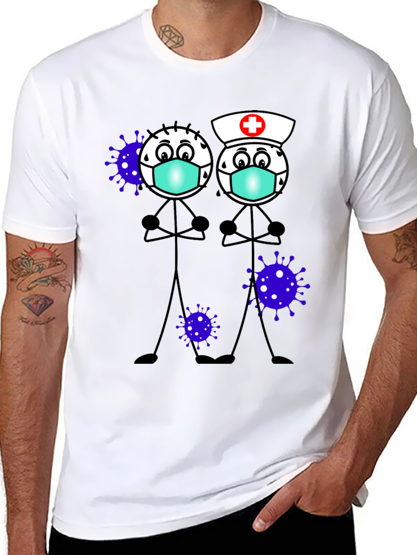 Cartoon Stick Figures with Mask T-Shirt