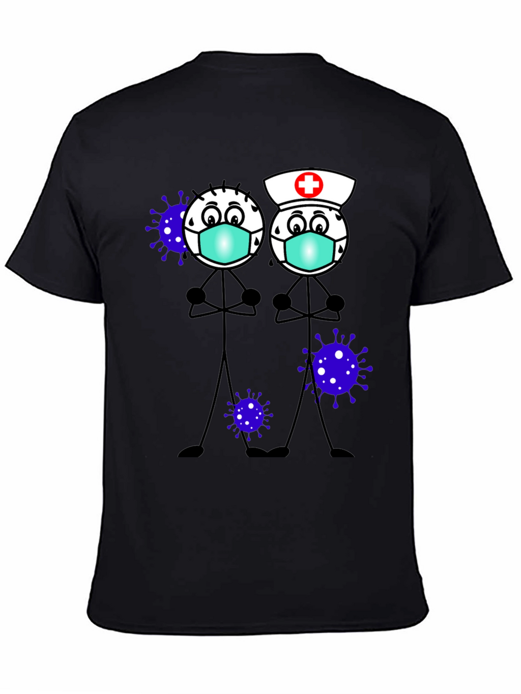 Cartoon Stick Figures with Mask T-Shirt