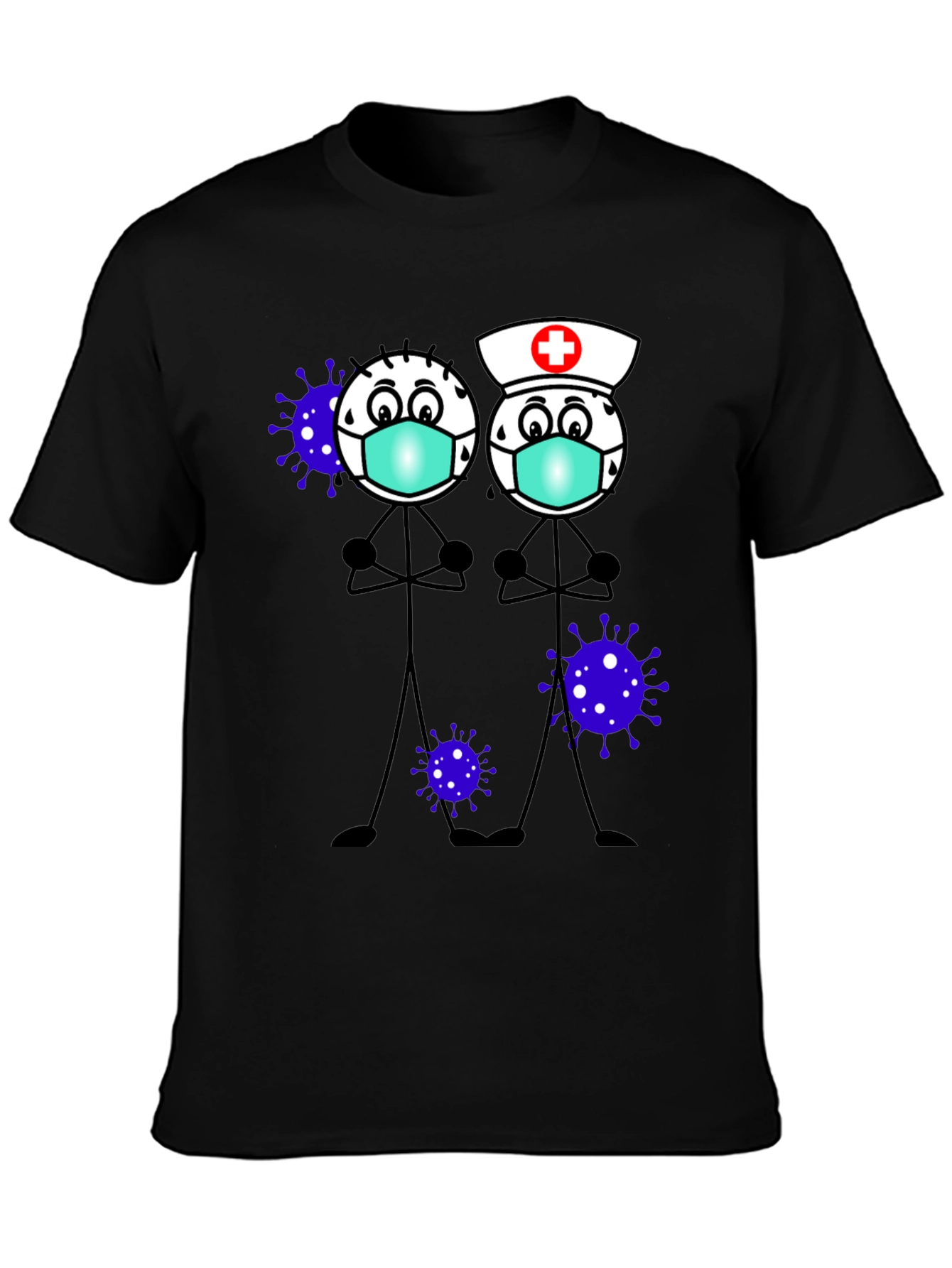 Cartoon Stick Figures with Mask T-Shirt