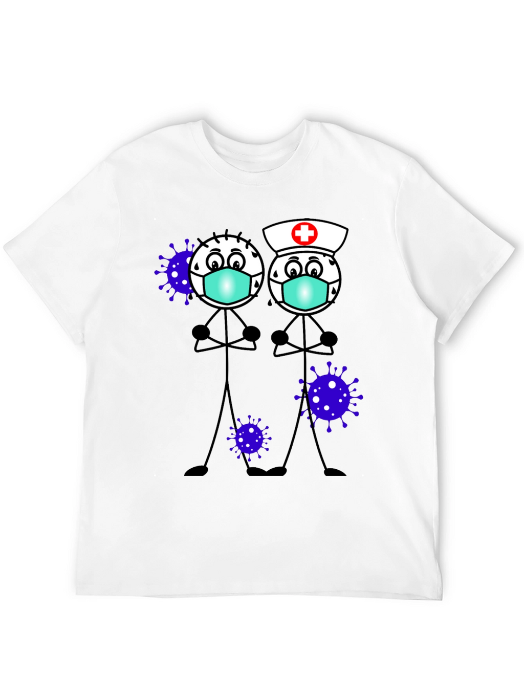 Cartoon Stick Figures with Mask T-Shirt