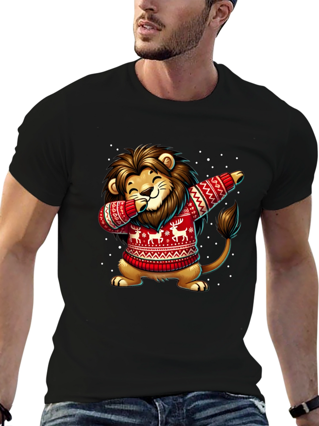 Festive Lion Dabbing T-Shirt - Holiday Edition
