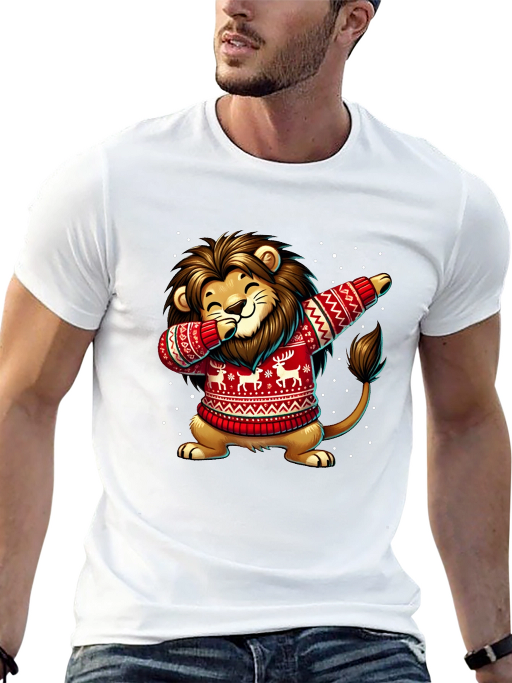 Festive Lion Dabbing T-Shirt - Holiday Edition
