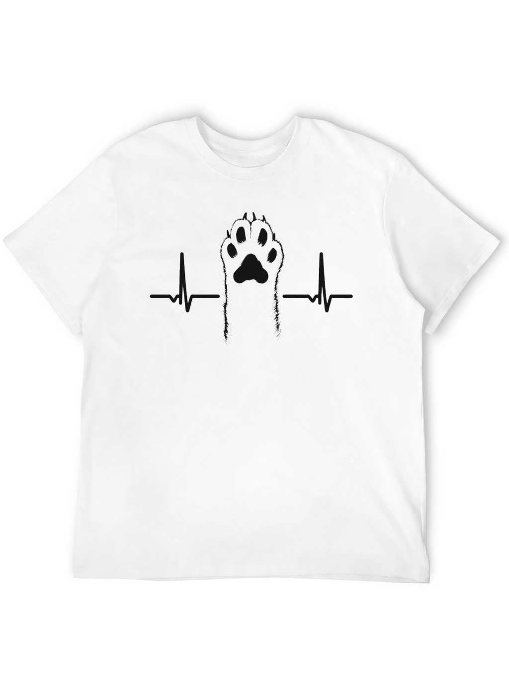 Mens Black Paw Print Heartbeat T-Shirt