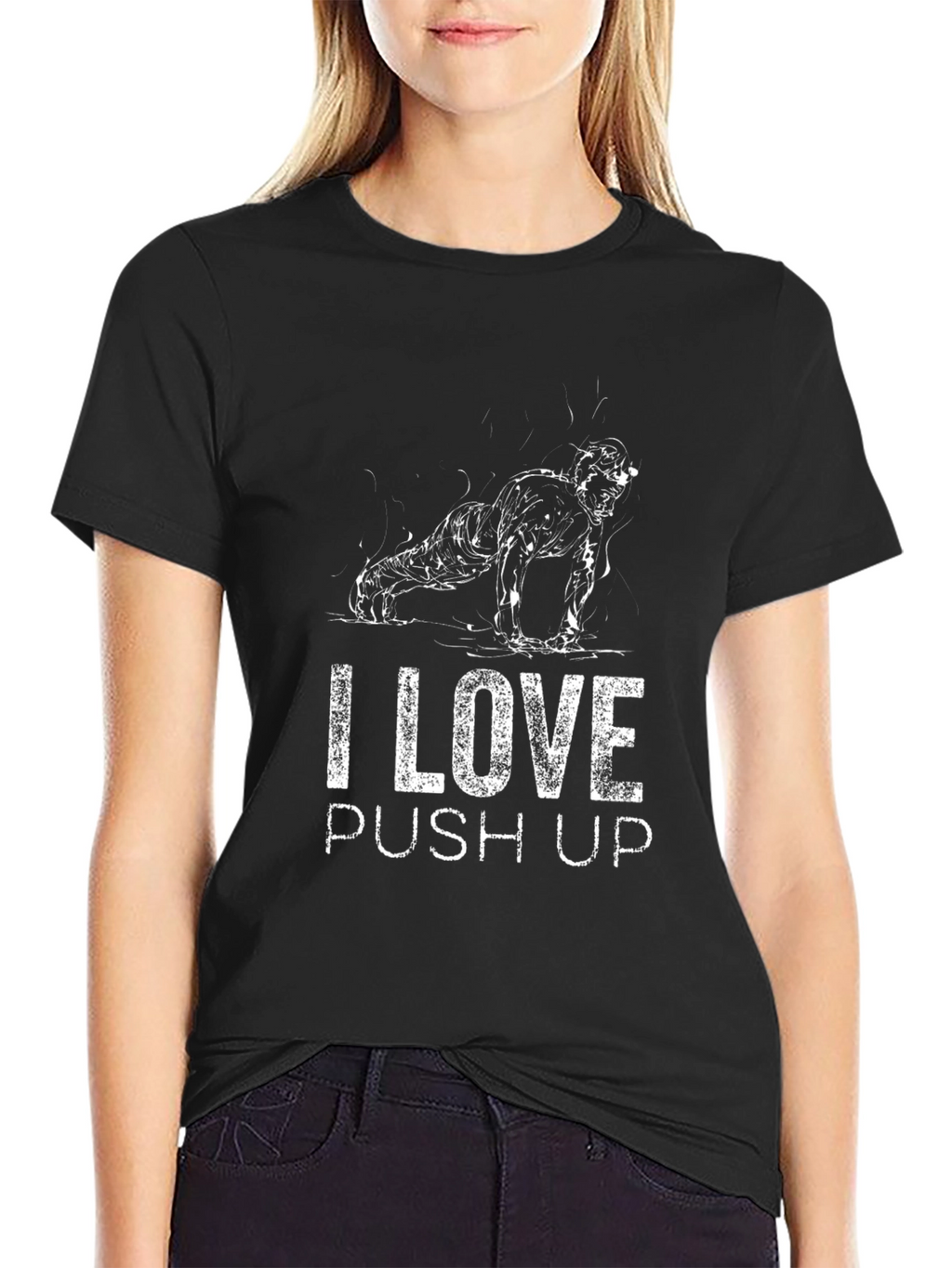 I LOVE Push Ups Black Graphic T-Shirt