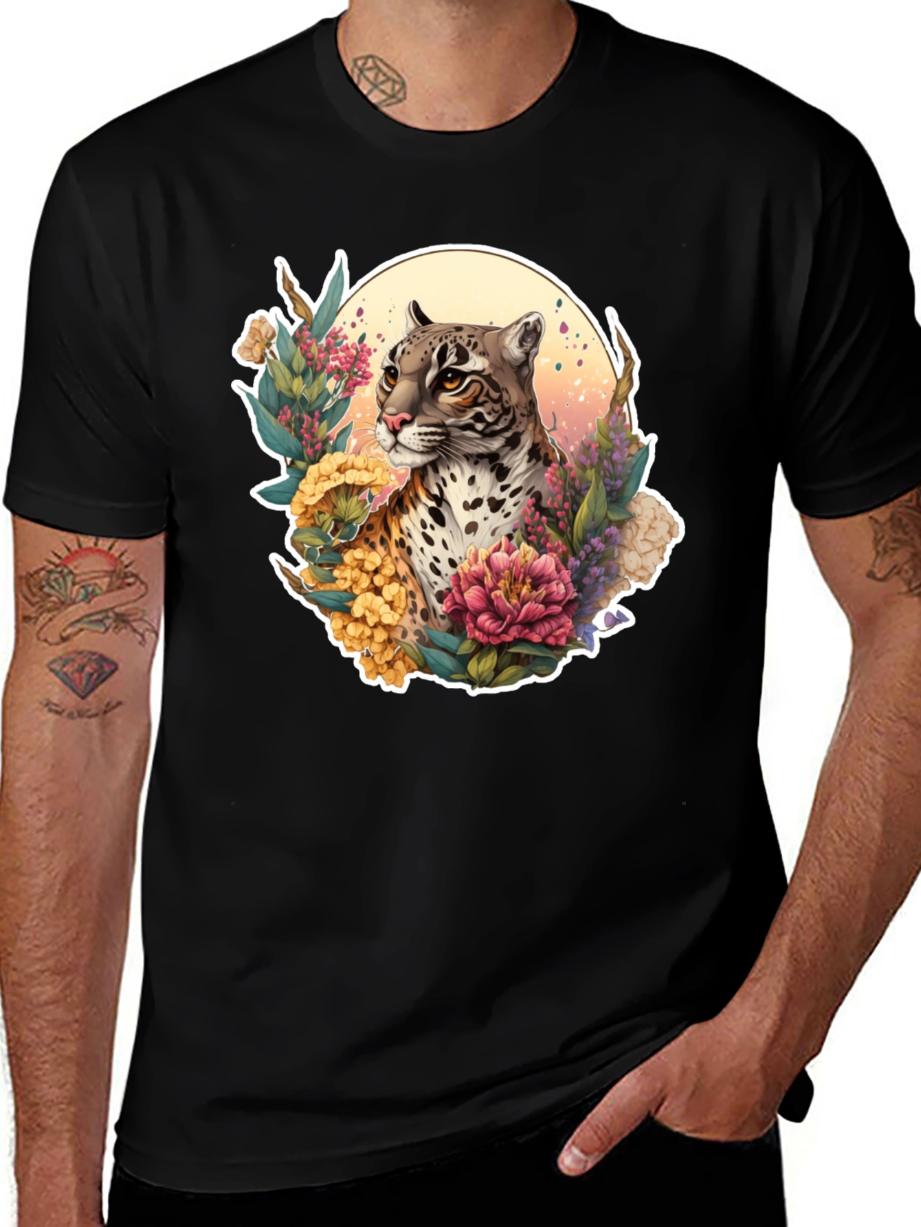 Ocelot Floral T-Shirt - Nature Inspired Design