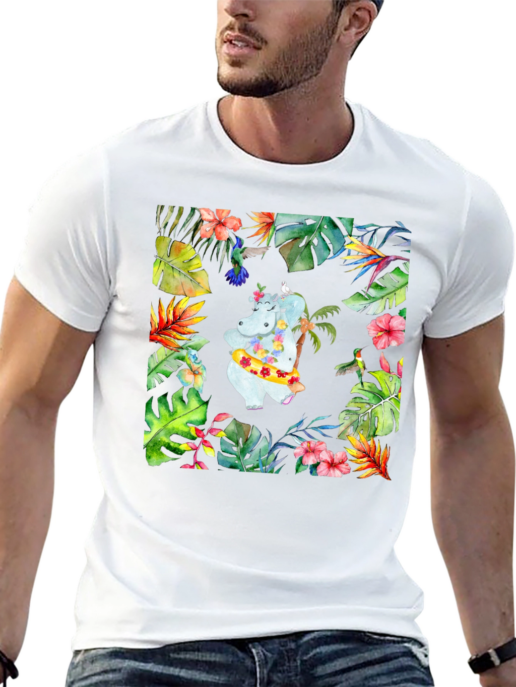 Tropical Hippo T-Shirt - Summer Vibes