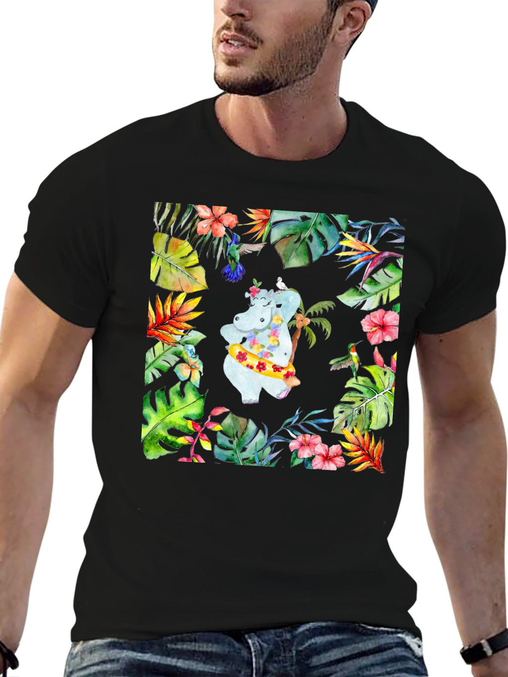 Tropical Hippo T-Shirt - Summer Vibes