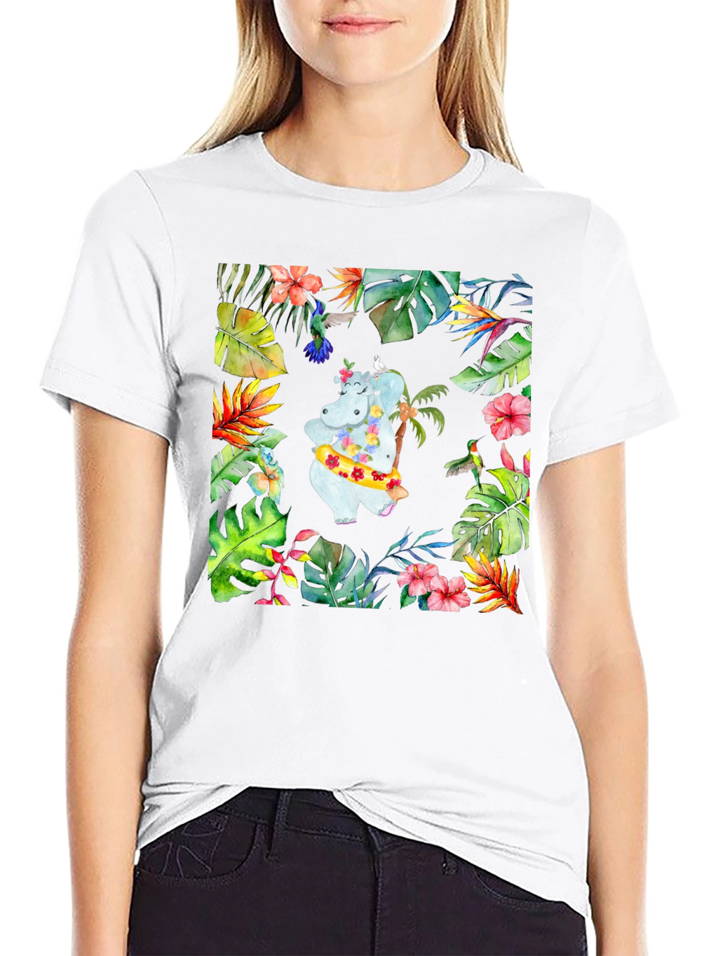 Tropical Hippo T-Shirt - Summer Vibes